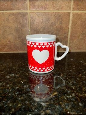 Red Heart-Accent Ceramic Mug with Heart-Shaped Handle